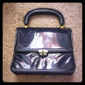 Vintage navy blue patent purse with swivel closure